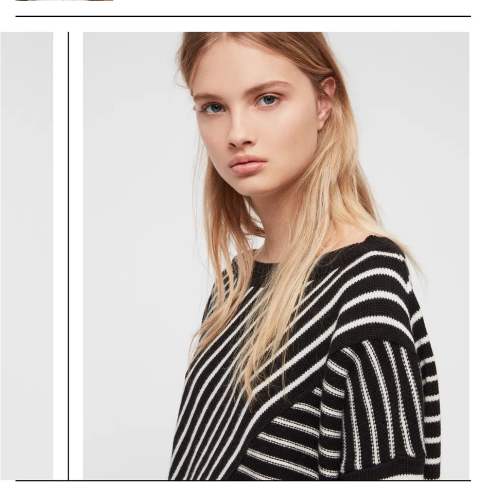 AllSaints Vani Jumper Black & White Striped Crew Size S